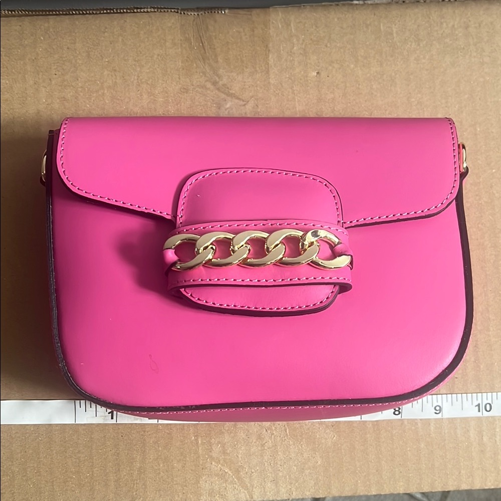 Italian Leather Chain Accent Pink Bag